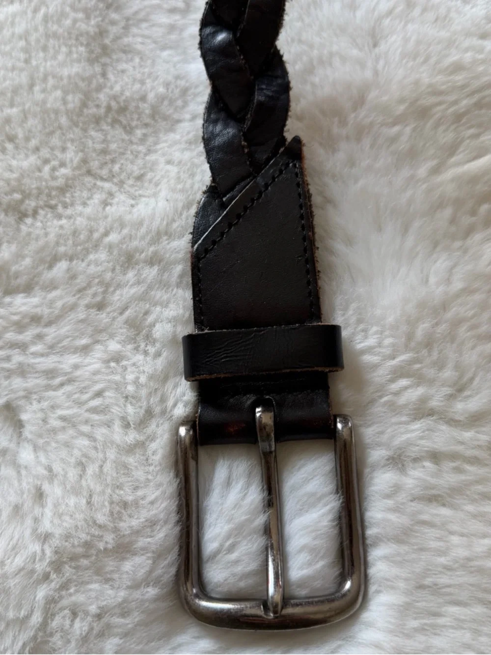 Vintage Braided Leather Belt Brown Silver Buckle Size 31–37.5 Boho Western